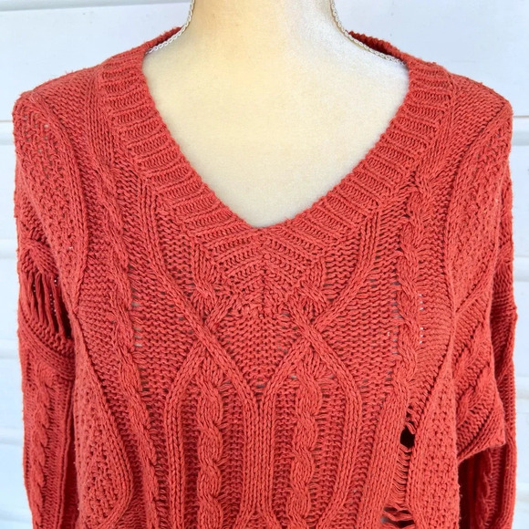 Blue B Woman’s Orange Mid Weight Distressed Knit Acrylic Fall Sweater Size M/L - Picture 3 of 9